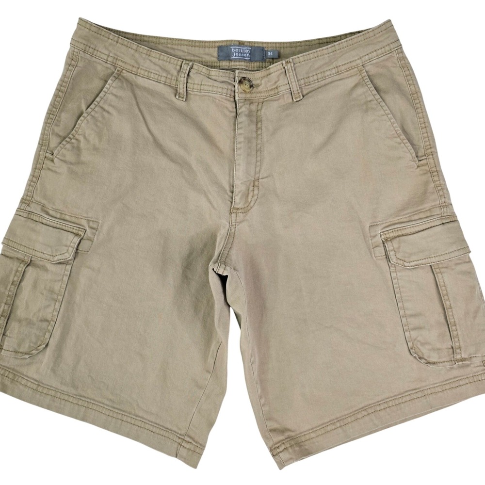 Berkley Jensen Men's 34 Khaki Cargo Shorts Flat Front Stretch Utility Pockets